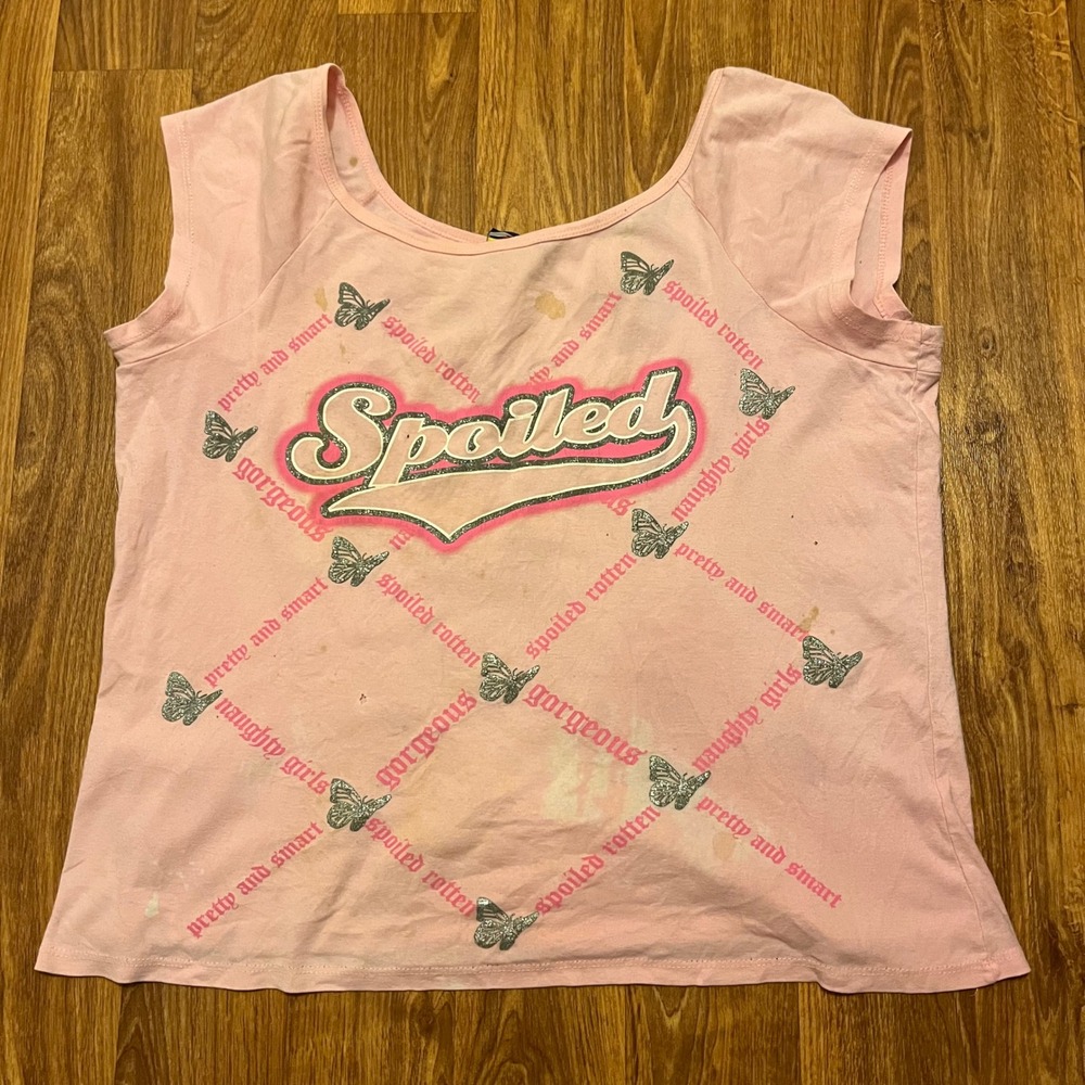 Y2K Spoiled Shirt Women 3X Pink Butterfly Cap Sleeve Top Zoey Beth